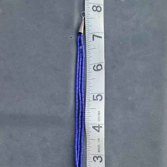 Native American handmade hand strung stabilized lapis lazuli three strand sterli - Picture 12 of 16